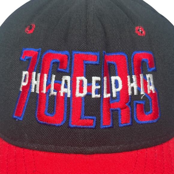 Vintage AJD Philadelphia 76ers Snapback Hat Baseball Cap Men's Red Black USA 90s - Picture 5 of 11